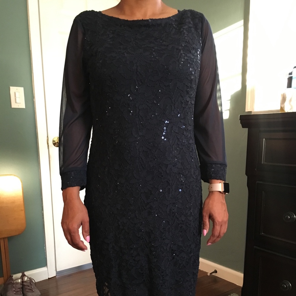 Navy Blue Sequin Event Dress